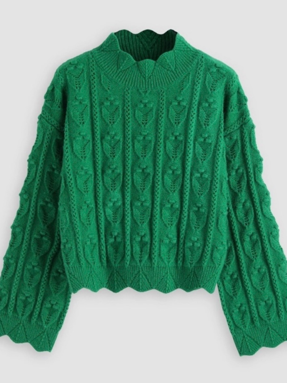 Adorable Green Cable-Knit Scallop-Trim Sweater from Cider. Size M